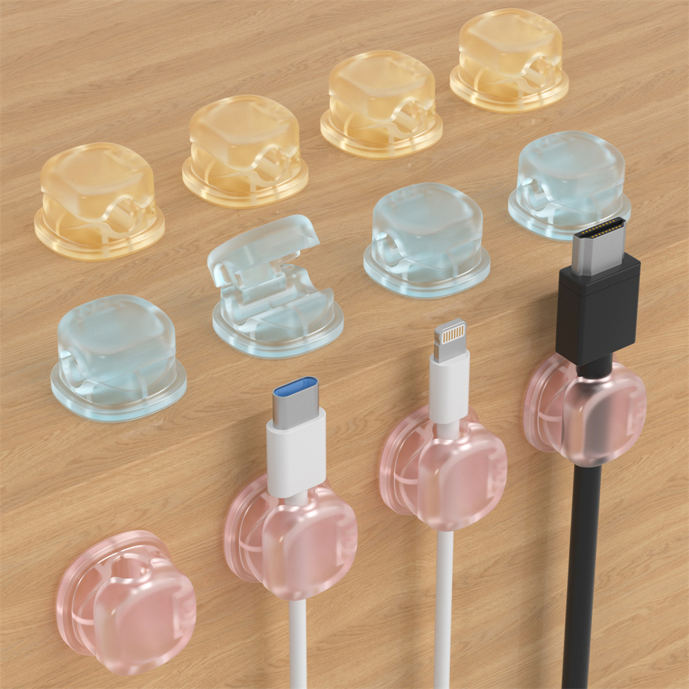 Desk Cable Organizer - ที่เก็บสายแม่เหล็กโปร่งใส 3 สี, ที่เก็บสายข้อมูล, ที่เก็บสายชาร์จโทรศัพท์บนโต๊ะ, คลิปหนีบสายชาร์จ,