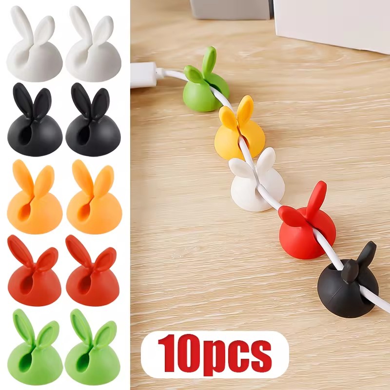 Desk Cable Organizer - สายคล้องหูกระต่ายน่ารักสายชาร์จแผงหน้าปัดรถยนต์ตั้งโต๊ะแบบหนีบตัวจัดระเบียบสายคล้องหูกระต่ายที่จับที่ม้วนหู