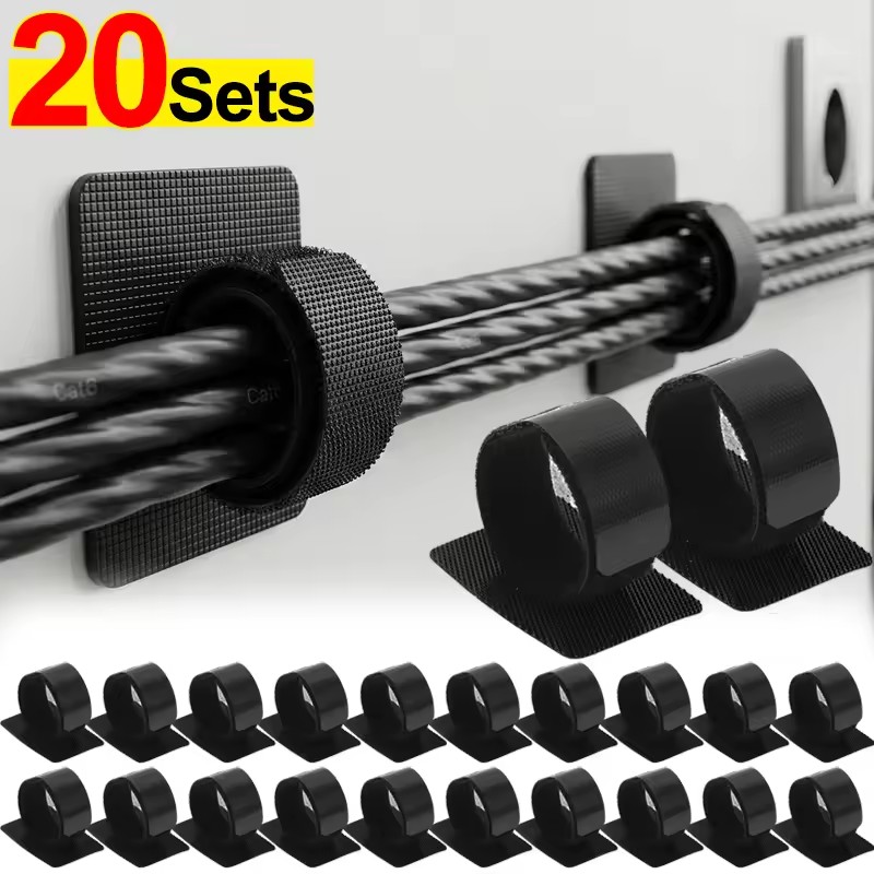 Desk Cable Organizer - ที่ยึดสายไฟใต้โต๊ะแบบปรับได้ พร้อมแถบตีนตุ๊กแกสำหรับจัดระเบียบสายไฟ สำหรับใช้ในบ้านและสำนักงาน