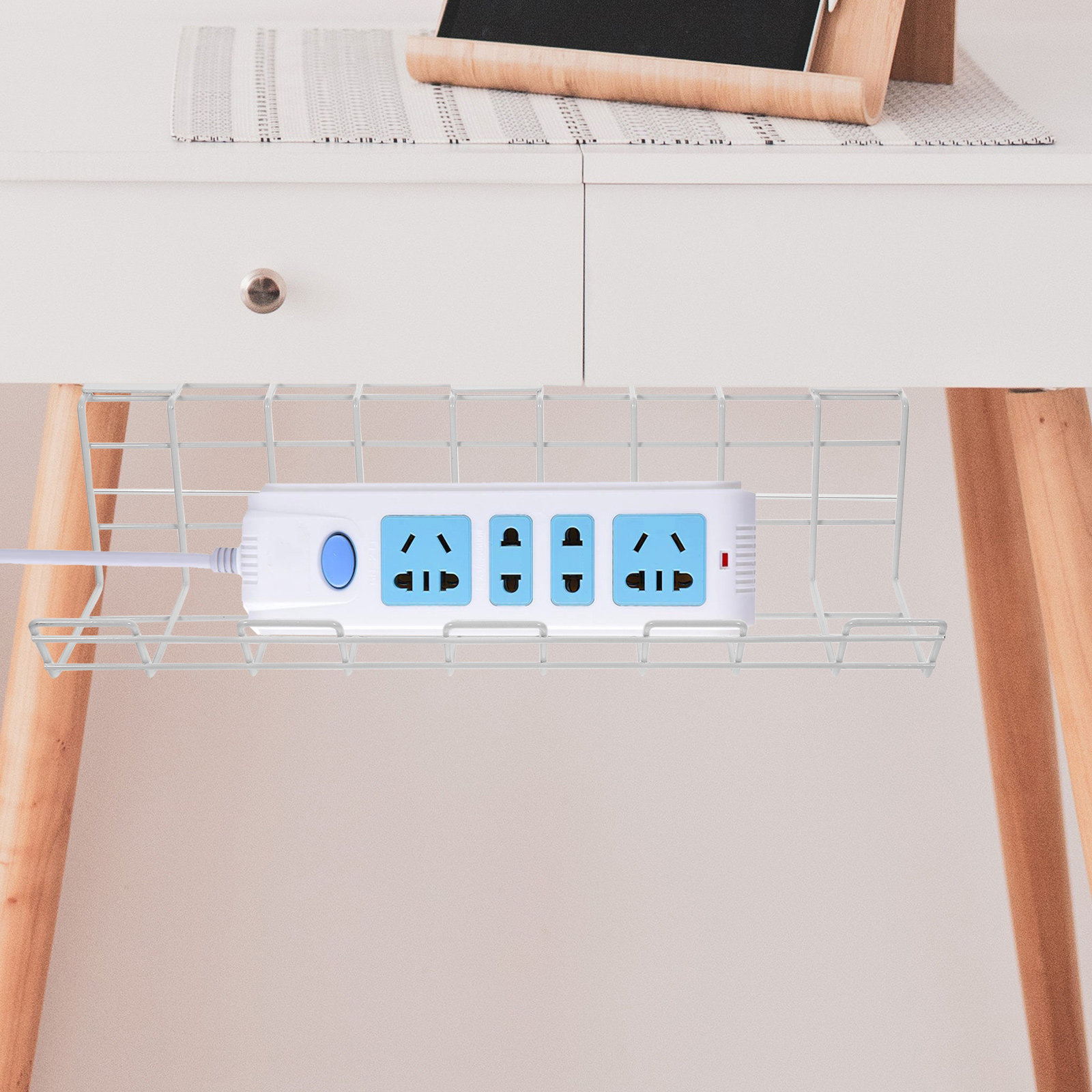 Desk Cable Organizer - ชั้นวางจัดระเบียบสายเคเบิลใต้โต๊ะ 2 ชิ้น ชั้นวางจัดการสายไฟแบบพรีเมียมสำหรับปลั๊กป้องกันไฟกระชาก ปลั๊กพ่วง และสายไฟบนโต๊ะ