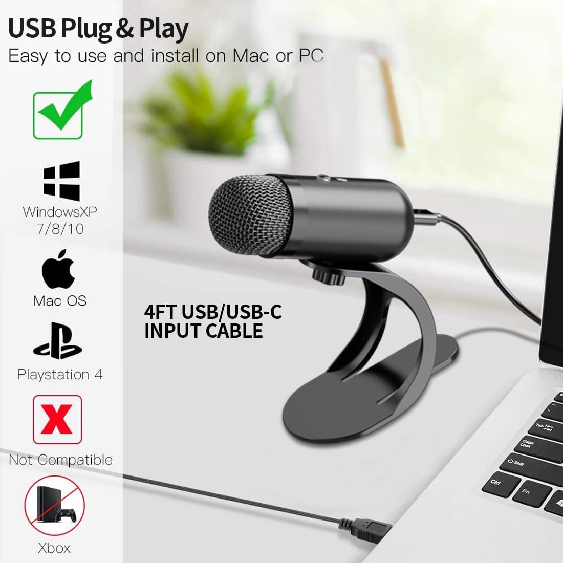 Gaming Microphone - ไมโครโฟน USB แบบคอนเดนเซอร์สำหรับมืออาชีพ ไมโครโฟนสำหรับการประชุมแบบตั้งโต๊ะ ใช้งานได้ทันที ไมโครโฟนสำหรับเล่นเกม